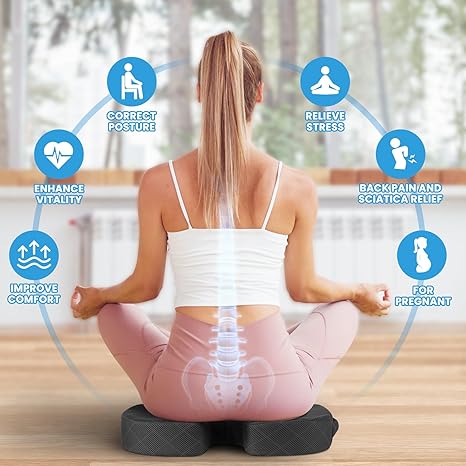 Memory Foam Gel Seat Cushion - for Office Chair, Car Seat, Airplane, Bleacher - Sciatica & Hip & Coccyx Pain Relief Desk Chair Cushion for Long Sitting Office Workers, Car Drivers