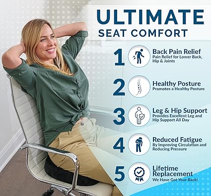 Memory Foam Gel Seat Cushion - for Office Chair, Car Seat, Airplane, Bleacher - Sciatica & Hip & Coccyx Pain Relief Desk Chair Cushion for Long Sitting Office Workers, Car Drivers